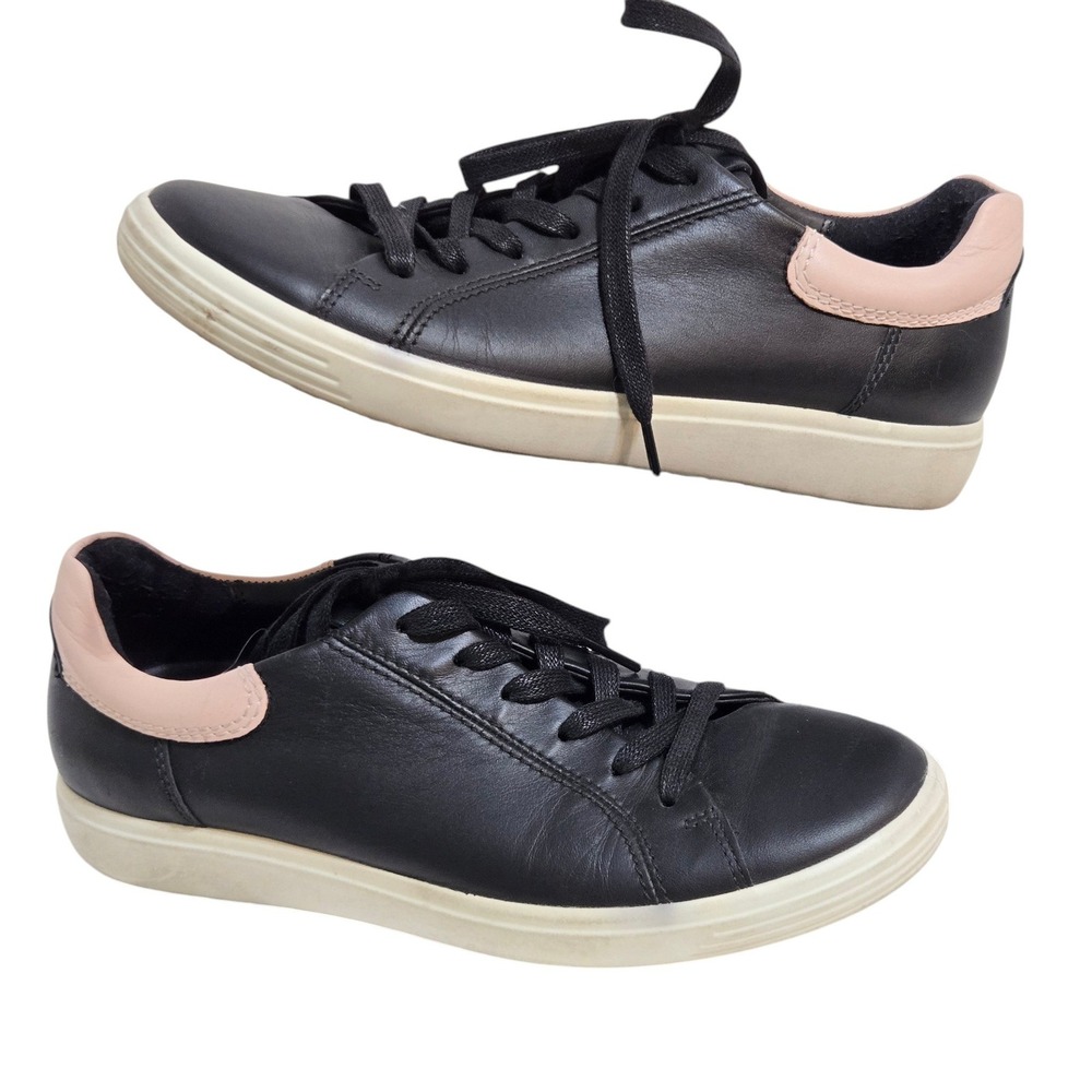 ECCO Soft 7 Sneakers Easy slip 38 7-7.5 Black Rose Dust Pink Leather Low Lace Up